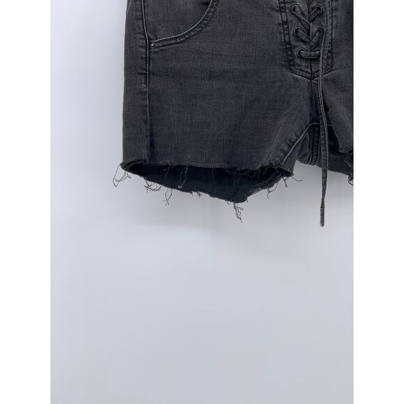 BDG URBAN OUTFITTERS Women's Washed Black Denim Cut-Off Lace-Up Shorts SZ 36 - Picture 7 of 10
